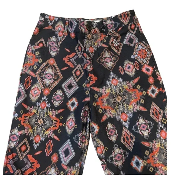 Zara Kalidescope Print Ankle Straight Pants | Black/Multi | Size XS - Picture 2 of 6